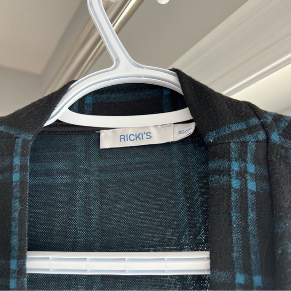 Ricki's women longline cardigan, Chequered print, black and dark teal, XS - Picture 5 of 7